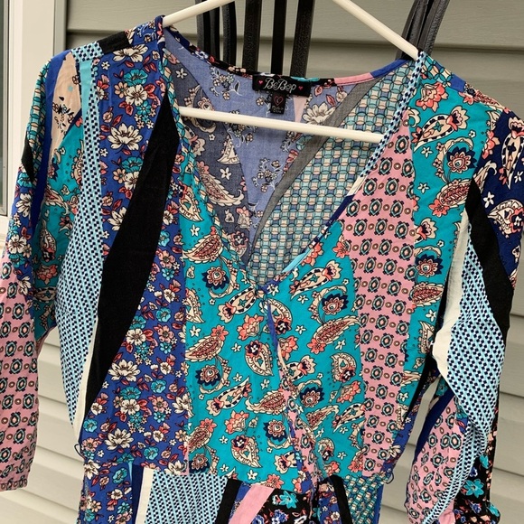 BeBop Boho Patchwork Pattern Floral Paisley Wrap V-Neck Mini Dress WDress14 - Picture 6 of 12